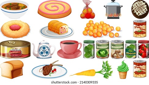 Conjunto de ilustraciones de diferentes alimentos