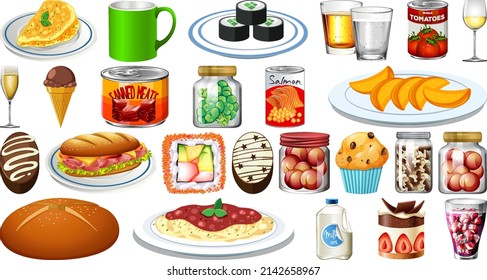 Set of different foods illustration