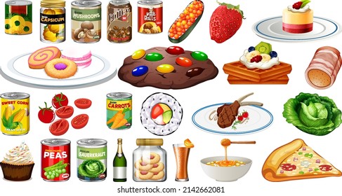 Set of different foods illustration