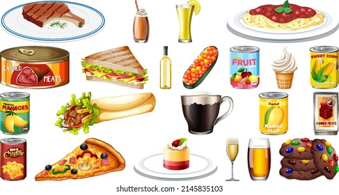 Set of different foods illustration