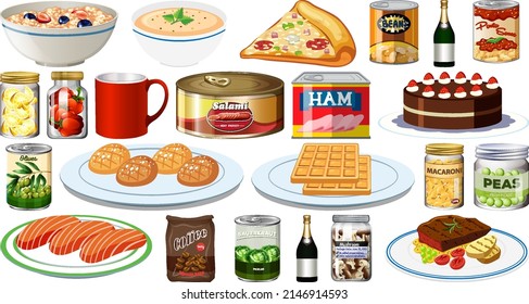 Set of different foods illustration