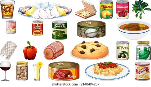 Conjunto de ilustraciones de diferentes alimentos