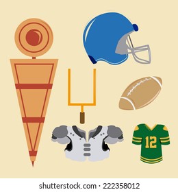 a set of different football related elements on a yellow background