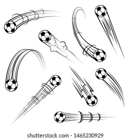 Set of different football symbols movement path isolated on white background