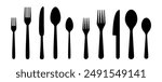 Set different fork, spoon and knife icons sign. Silverware icons. Logotype menu. Menu symbol. Black silverware icon. Vector illustration.