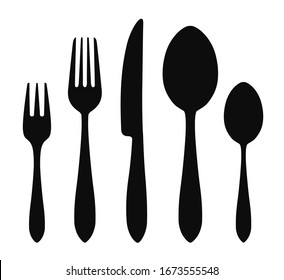 Set different fork, spoon and knife icons - stock vector