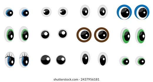 Set of different form cartoon toy eyes isolated