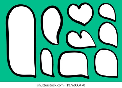 Set of different form speech bubbles heart hand drawn illustration on turquoise minimalism