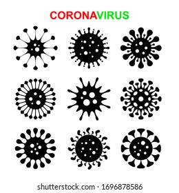 Set of different forms of coronavirus viral cells. Virus collection. Covid 19. 2019 nCoV. Isolated on a white background. Vector.