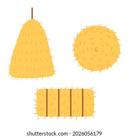 Set different forms haystacks. Yellow Hay vector hand draw clipart