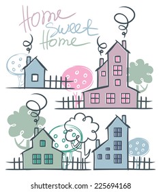 Set of different forms of houses in sketch style