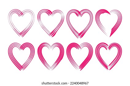 conjunto de diferentes diseños de cuatro formas de corazón a rayas