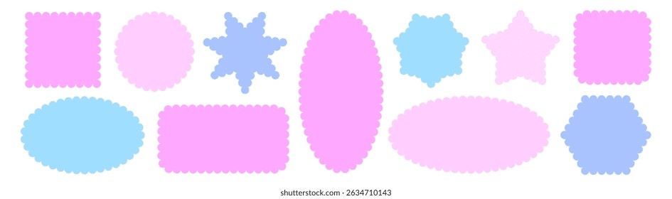 Set of different frame, shape with line scalloped edge vector illustration