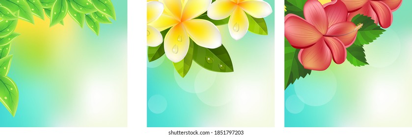 Ambientado con un marco diferente con hojas tropicales y flores