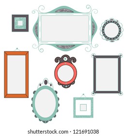 Set of different frames and borders on white background. Vector illustration.