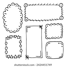 Set of different frames in doodle style, photo album. Simple vector drawing with black outline.