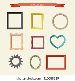 Set of different frames in flat style. Vector illustration