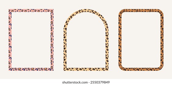 set of different frames with leopard, cheetah skin, zebra patterns. Vector design and illustration