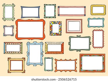 A set of different frames for pictures. Freehand drawing. Doodle. Hand Drawn. Outline. Print.	