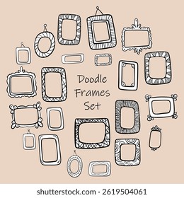 Ein Satz von verschiedenen Rahmen für Bilder. Freihandzeichnung. Doodle. Handgezeichnet. Umriss.