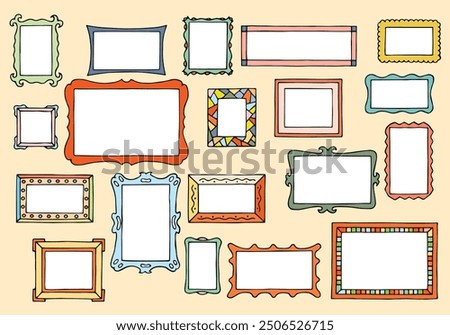 A set of different frames for pictures. Freehand drawing. Doodle. Hand Drawn. Outline. Print.	