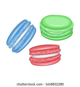 Set of different french cookies macaroons in cartoon style isolated on white background, Sweet and beautiful dessert. Vector eps10 format, Colorful illustration