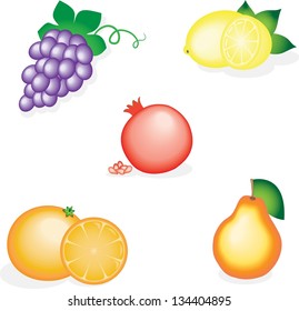 Set of different fresh fruits isolated on white background