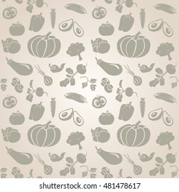 Set of different fresh vegetables seamless. Vintage drawing.