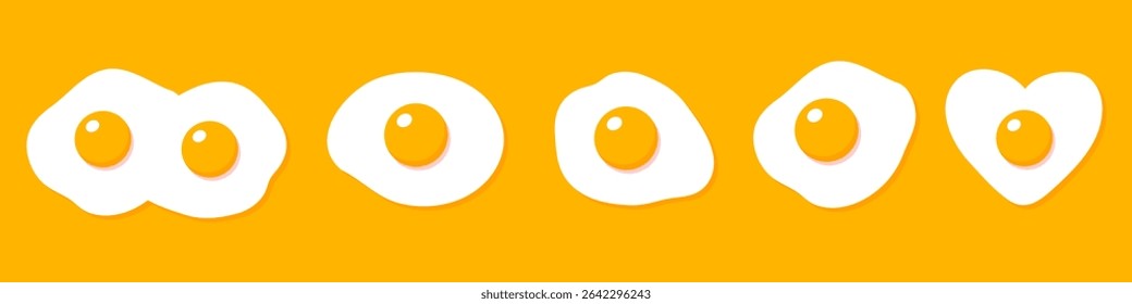 Set of different fried eggs. Perfect for logo, menu, stickers and print. Vector illustrations in cartoon flat style.


