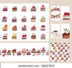 Set with different  fruit cake slices. Different taste and color.
