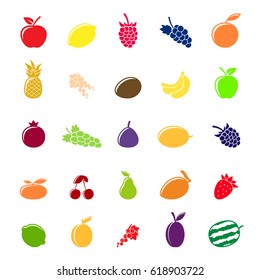 Set of different fruit icons isolated on white background