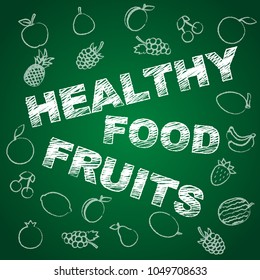 Set of different fruit outline charcoal icons isolated on dark green background
