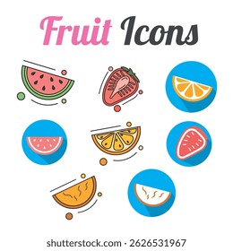 Conjunto de diferentes iconos de rebanadas de frutas Ilustración vectorial