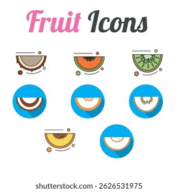 Conjunto de diferentes fatias de frutas ícones Ilustração vetorial