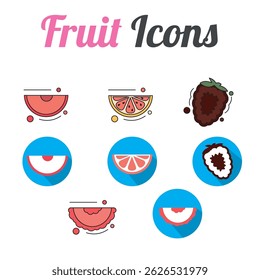 Set of different fruit slices icons Vector illustration