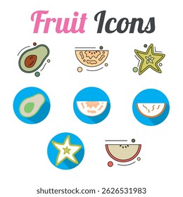 Set of different fruit slices icons Vector illustration