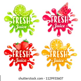 Set of different fruit splashes. Sweet drops and blots. Perfect elements for print, template, design. Vector illustration.