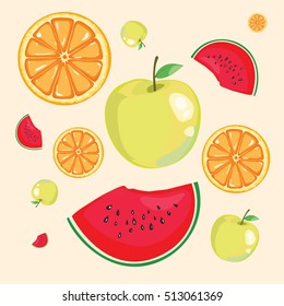 Set of different fruits.