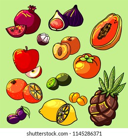 a set of different fruits and berries