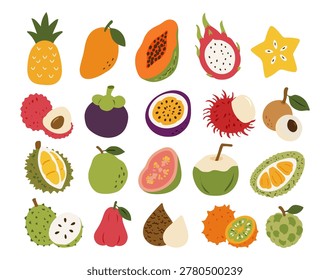 Set of different fruits and berries. Collection of organic vitamins and healthy nutrition.