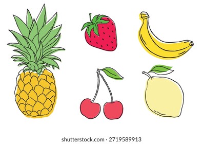 Set of different fruits and berries.pineapple,strawberry,cherry.....