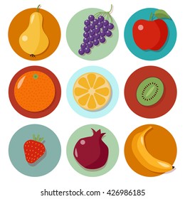 Set of Different Fruits Icons. Vector illustration