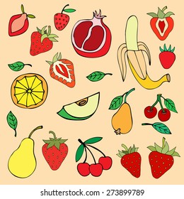 set of different fruits isolated. Vector illustration