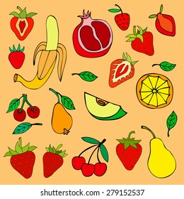 set of different fruits isolated. Vector illustration