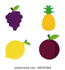 Set of different fruits on a white background