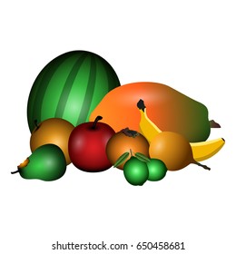 Set of different fruits on a white background, Vector illustration