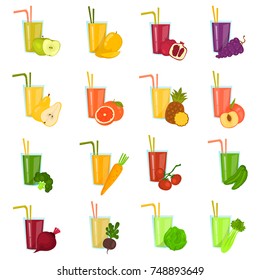 Set of different fruits and vegetables color flat icons set