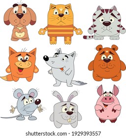 Set of different funny animals on a white background 