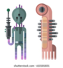 Set of different funny cartoon monsters cute alien characters