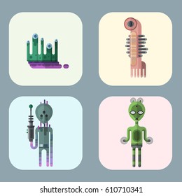 Set of different funny cartoon monsters cute alien characters and creature happy illustration devil colorful animal vector.